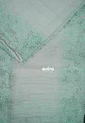 Pastel Mint Green - Roshini - Pure Crushed Tissue Organza Cut Embroidery Pallu with Scallop Border - Best for Evening Functions | Diwali Festive