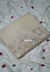 Taupe - Roshini - Pure Crushed Tissue Organza Cut Embroidery Pallu with Applique Work - Best for Evening Functions | Diwali Festive
