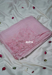 Creamy Pink - Roshini - Pure Crushed Tissue Organza Cut Embroidery Pallu with Scallop Border - Best for Evening Functions | Diwali Festive