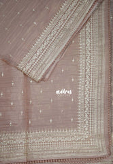 Muted Blush Pink - Roshini - Pure Tissue Organza Silk Embroidery Border and Buttas with Shimmer & Lace - Best for Evening Functions | Diwali Festive
