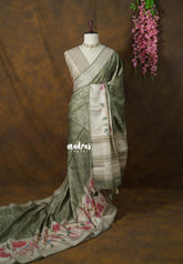 Seafoam Green - Rukmani - Premium Tussar Silk with Big Floral Border - Perfect for Office Wear