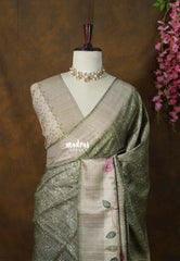 Seafoam Green - Rukmani - Premium Tussar Silk with Big Floral Border - Perfect for Office Wear