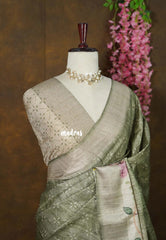 Seafoam Green - Rukmani - Premium Tussar Silk with Big Floral Border - Perfect for Office Wear