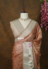 Earthy Brown - Rukmani - Premium Tussar Silk with Big Floral Border - Perfect for Office Wear