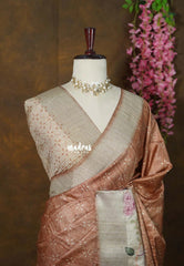 Earthy Brown - Rukmani - Premium Tussar Silk with Big Floral Border - Perfect for Office Wear