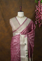 Onion Pink - Rukmani - Premium Tussar Silk with Big Floral Border - Perfect for Office Wear