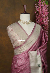 Onion Pink - Rukmani - Premium Tussar Silk with Big Floral Border - Perfect for Office Wear