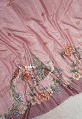 Muted Pink - Rukmani - Premium Tussar Silk with Embroidery Outline - Best for Evening Functions | Casual Occasions