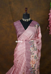 Muted Pink - Rukmani - Premium Tussar Silk with Embroidery Outline - Best for Evening Functions | Casual Occasions