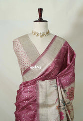 Rosewood Pink - Rukmani - Premium Tussar Silk with Peacock Border - Perfect for Meetings | Reception | Tea Party