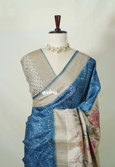 Peacock Blue - Rukmani - Premium Tussar Silk with Peacock Border - Perfect for Meetings | Reception | Tea Party