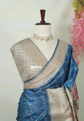 Peacock Blue - Rukmani - Premium Tussar Silk with Peacock Border - Perfect for Meetings | Reception | Tea Party