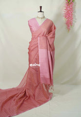 Blush Pink - Rukmani - Premium Tussar Silk Saree with Checks Weaving - Perfect for tea party