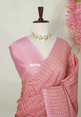 Blush Pink - Rukmani - Premium Tussar Silk Saree with Checks Weaving - Perfect for tea party