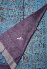 Muted Peacock Blue - Rukmani - Premium Tussar Silk with Embroidery Border and Warli Prints - Best for Evening Functions | Casual Occasions