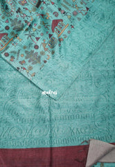 Muted Aqua Green - Rukmani - Premium Tussar Silk with Embroidery Border and Warli Prints - Best for Evening Functions | Casual Occasions