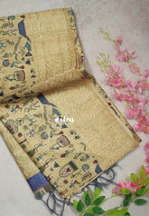 Muted Sandal - Rukmani - Premium Tussar Silk with Embroidery Border and Warli Prints - Best for Evening Functions | Casual Occasions