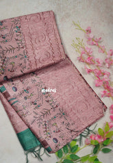 Muted Blush Pink - Rukmani - Premium Tussar Silk with Embroidery Border and Warli Prints - Best for Evening Functions | Casual Occasions