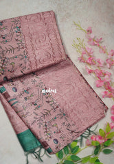Muted Blush Pink - Rukmani - Premium Tussar Silk with Embroidery Border and Warli Prints - Best for Evening Functions | Casual Occasions