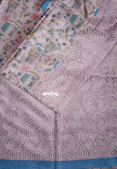 Mauve Onion Pink - Rukmani - Premium Tussar Silk with Embroidery Border and Warli Prints - Best for Evening Functions | Casual Occasions