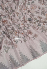 Muted Blush Pink - Rukmani - Premium Tussar Silk with Kalamkari Prints and Temple Border - Perfect for Office Wear