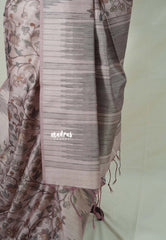 Muted Blush Pink - Rukmani - Premium Tussar Silk with Kalamkari Prints and Temple Border - Perfect for Office Wear