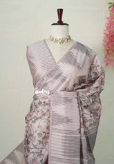 Muted Blush Pink - Rukmani - Premium Tussar Silk with Kalamkari Prints and Temple Border - Perfect for Office Wear