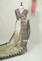 Taupe Grey - Rukmani - Premium Tussar Silk with Ajrakh Pallu and Blouse - Perfect for Office Wear