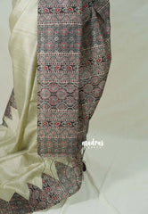 Taupe Grey - Rukmani - Premium Tussar Silk with Ajrakh Pallu and Blouse - Perfect for Office Wear