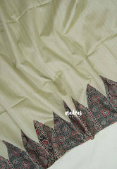 Taupe Grey - Rukmani - Premium Tussar Silk with Ajrakh Pallu and Blouse - Perfect for Office Wear