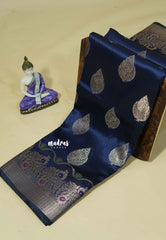 Midnight Blue - Durga - Banarasi Semi Dupion silk with Gold Zari Buttas and Border - Best for Function Wear