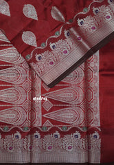 Majestic Maroon - Durga - Banarasi Semi Dupion silk with Silver Zari Buttas and Border - Best for Function Wear