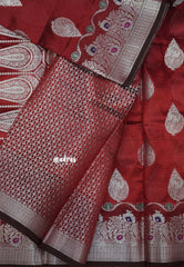 Majestic Maroon - Durga - Banarasi Semi Dupion silk with Silver Zari Buttas and Border - Best for Function Wear