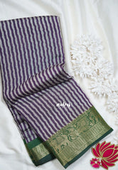Purple Glow - Semi Modal Silk with Stripes Prints and Soft Tissue Zari Border - Best for Regular Wear | Casual Wear