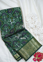 Classic Green - Semi Modal Silk with Bagru Prints and Soft Tissue Zari Border - Best for Regular Wear | Casual Wear