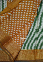 Classic Green - Semi Modal Silk with Stripes Prints and Soft Tissue Zari Border - Best for Regular Wear | Casual Wear
