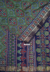 Sage Green - Semi Modal Silk with Bagru Prints and Soft Tissue Zari Border - Best for Regular Wear | Casual Wear