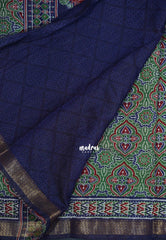 Sage Green - Semi Modal Silk with Bagru Prints and Soft Tissue Zari Border - Best for Regular Wear | Casual Wear