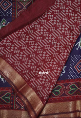 Navy Blue - Semi Modal Silk with Bagru Prints and Soft Tissue Zari Border - Best for Regular Wear | Casual Wear