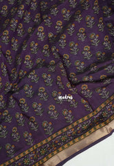 Jamun Purple - Semi Modal Silk with Floral Prints and Soft Tissue Zari Border - Best for Regular Wear | Casual Wear