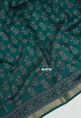 Teal Blue - Semi Modal Silk with Floral Prints and Soft Tissue Zari Border - Best for Regular Wear | Casual Wear