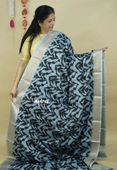 Greyish Blue - Avantika - Semi Mysore silk with tissue border - Best for office wear
