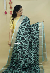 Light Seafoam Green - Avantika - Semi Mysore silk with tissue border - Best for office wear