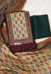 Amitha – Winered Semi silk salwar suit with tissue yoke and dupatta cotton bottom