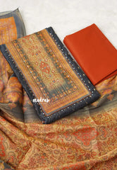 Amitha – Grey Semi silk salwar suit with tissue yoke and dupatta cotton bottom