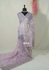 Creamy Lilac - Shalini - Premium Super Net Saree with Embroidery Weaving Border, Pallu and Buttas - Best for Office Wear / Hightea party