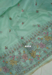 Creamy Turquoise - Shalini - Premium Super Net Saree with Embroidery Weaving Border, Pallu and Buttas - Best for Office Wear / Hightea party