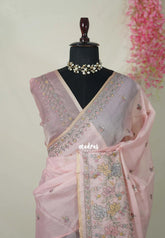 Baby Pink - Shalini - Premium Super Net Saree with Embroidery Weaving Border, Pallu and Buttas - Best for Office Wear / Hightea party