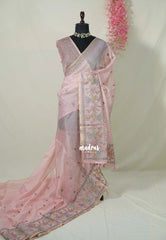Baby Pink - Shalini - Premium Super Net Saree with Embroidery Weaving Border, Pallu and Buttas - Best for Office Wear / Hightea party