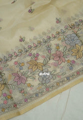 Ivory Beige - Shalini - Premium Super Net Saree with Embroidery Weaving Border, Pallu and Buttas - Best for Office Wear / Hightea party